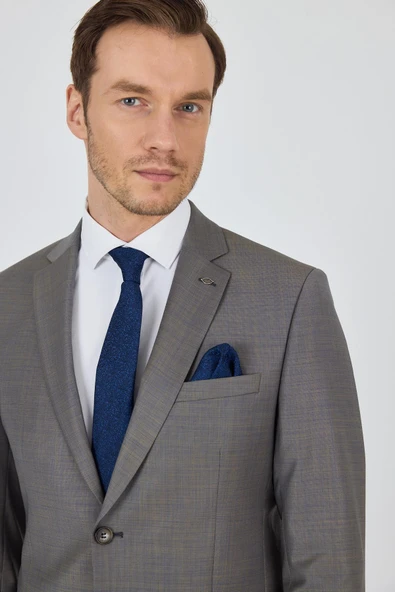 Lacivert Mono Yaka Düz 2 Düğme Classic Yünlü Slim Fit Takım Elbise 1001250175 - 4