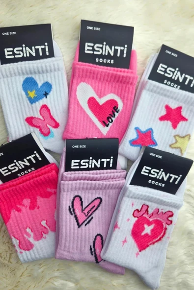 Kadın Sevgililer Günü Hediye Çorap Seti Love Desenli Kolej Çoraplar 6 Çift Esinti