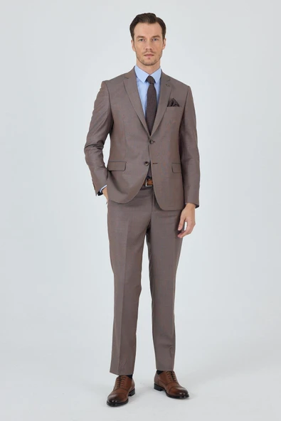 Turuncu Mono Yaka Düz 2 Düğme Classic Yünlü Slim Fit Takım Elbise 1001250175 - 2