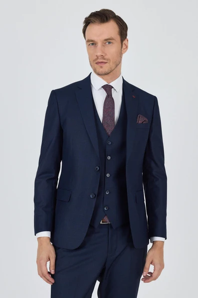 Düz Filafil Mono Yaka Tam Astar Yelekli 6 Drop Slim Fit Takım Elbise 1001250171 - 3