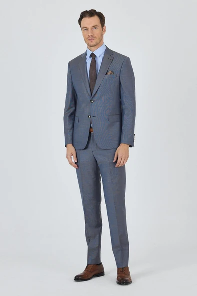Lacivert Mono Yaka Düz 2 Düğme Classic Yünlü Slim Fit Takım Elbise 1001250175 - 2