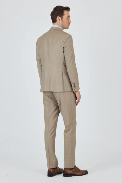 Bej Mono Yaka Düz 2 Düğme Classic Yünlü Slim Fit Takım Elbise 1001250175 - 5