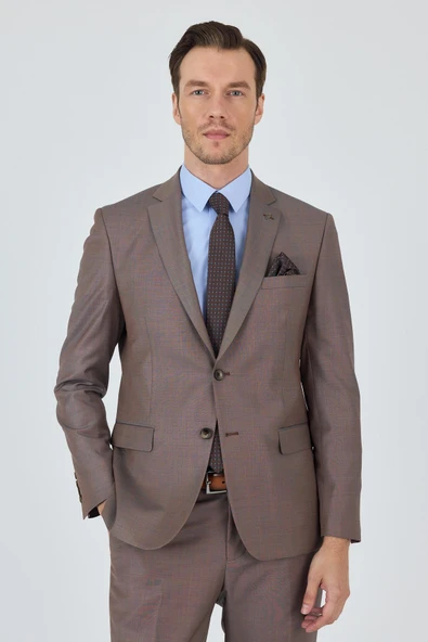 Turuncu Mono Yaka Düz 2 Düğme Classic Yünlü Slim Fit Takım Elbise 1001250175 - 3