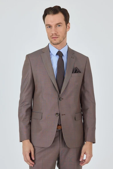 Turuncu Mono Yaka Düz 2 Düğme Classic Yünlü Slim Fit Takım Elbise 1001250175