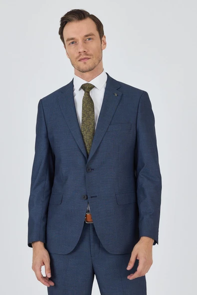 Lacivert Mono Yaka Esnek 6 Drop Comfort Fit Classic Takım Elbise 1001250152 - Resim 3