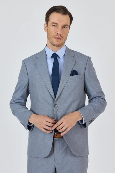 Mavi Mono Yaka Astarlı Çift Yırtmaç Esnek 4 Drop Comfort Fit Classic Takım Elbise 1001250160 - 3
