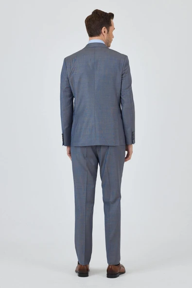 Lacivert Mono Yaka Düz 2 Düğme Classic Yünlü Slim Fit Takım Elbise 1001250175 - 5