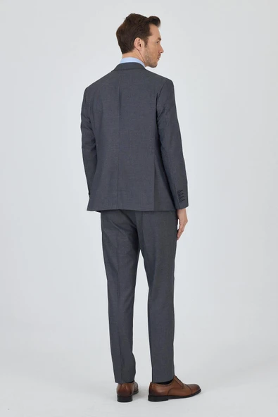 Koyu Antrasit Mono Yaka Esnek 6 Drop Comfort Fit Classic Takım Elbise 1001250152 - Resim 5