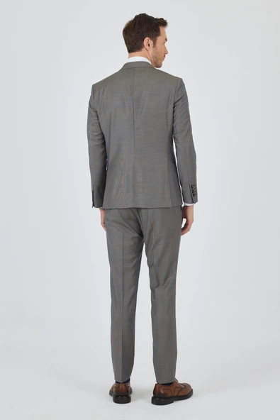 Lacivert Mono Yaka Düz 2 Düğme Classic Yünlü Slim Fit Takım Elbise 1001250175 - 5