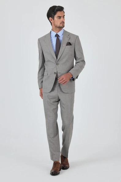 Bej Mono Yaka Esnek 4 Drop Comfort Fit Classic Takım Elbise 1001250159 - Resim 2