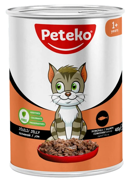 PETEKO 12 ADET JÖLELİ PARÇA ETLİ YETİŞKİN KEDİ YAŞ MAMASI SOMONLU 400 GRAM - 1