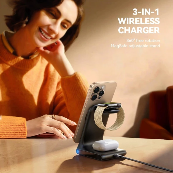 3in 1 Katlanabilir Çoklu Masaüstü Kablosuz Şarj Standı W15 - 3