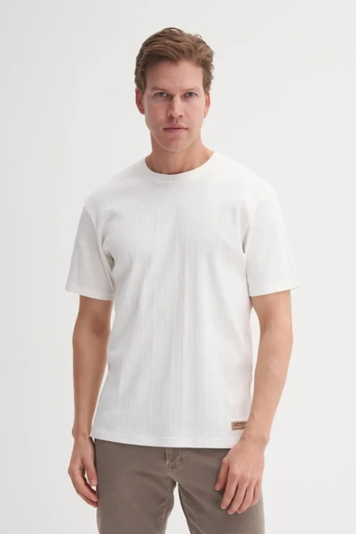 Cazador Bisiklet Yaka Slim Fit Likarlı Düz Tişört 4163 Ekru - Resim 2