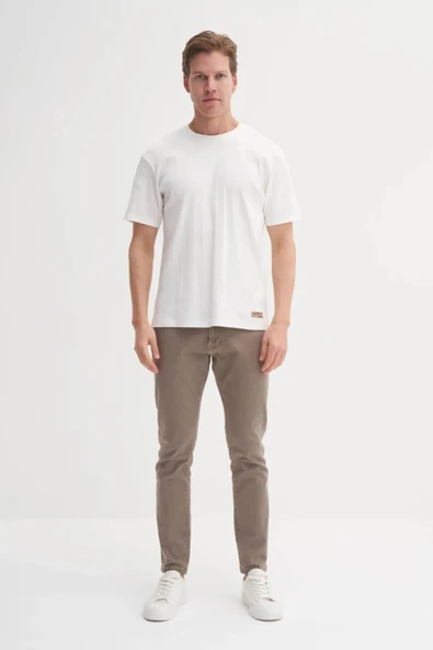 Cazador Bisiklet Yaka Slim Fit Likarlı Düz Tişört 4163 Ekru - Resim 3