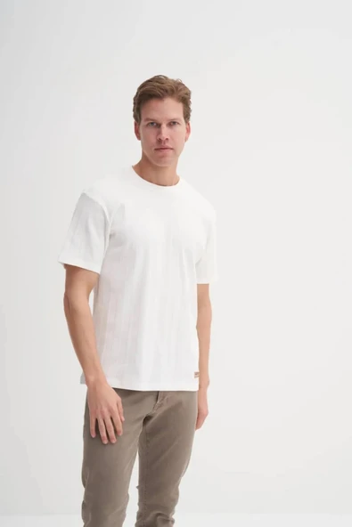 Cazador Bisiklet Yaka Slim Fit Likarlı Düz Tişört 4163 Ekru ürün görseli 1