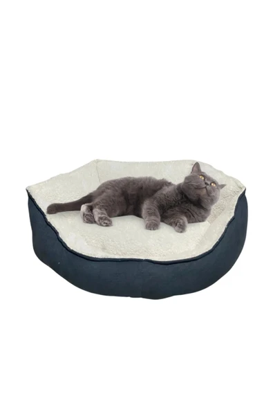 Pribor Yumuşak Silinebilir Kedi Ve Köpek Yatağı 55 Cm Çap Beyaz-gri - 2