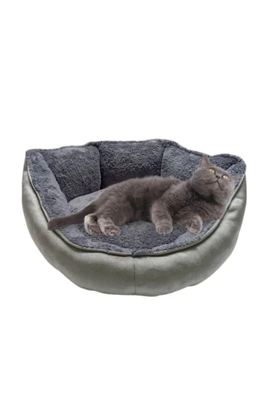 Pribor Yumuşak Silinebilir Kedi Ve Köpek Yatağı 55 Cm Çap Gri ürün görseli 1