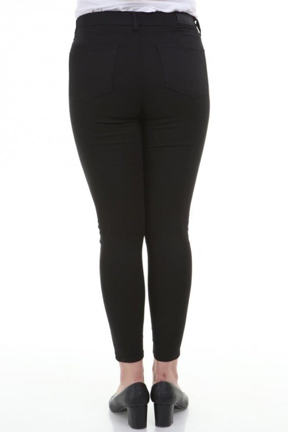 Tam siyah Büyük Beden Likralı Dar Paça Kot Pantolon - Resim 7