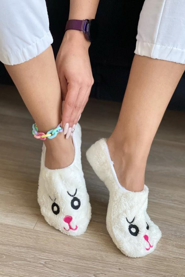 Pembe Potin Kadın Kedi Yüz Havlu Çorap TYC0023