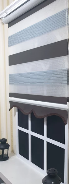 Pliseli Zebra Stor Perde Kahve Gri Etek Dilimli ST 015  Gri 60 x 200