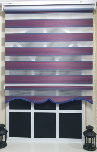 Pliseli Zebra Stor Perde Bordo Mavi Etek Dilimli ST 017  Bordo 60 x 200 - 3