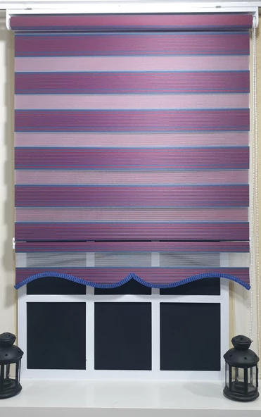Pliseli Zebra Stor Perde Bordo Mavi Etek Dilimli ST 017  Bordo 60 x 200 - 4