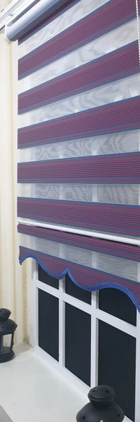 Pliseli Zebra Stor Perde Bordo Mavi Etek Dilimli ST 017  Bordo 100 x 260