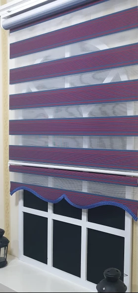 Pliseli Zebra Stor Perde Bordo Mavi Etek Dilimli ST 017  Bordo 80 x 200 - Resim 2