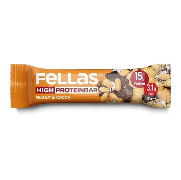 Fellas Yüksek Protein Bar - Yer Fıstıklı ve Kakaolu 45g (3 Adet) - 2