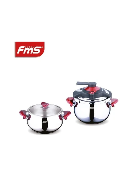 FMS Venüs İkiz 5 + 7 Litre Güveç Düdüklü Tencere Seti + Cam Kapak Kırmızı 3029