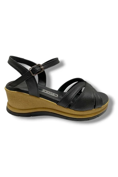 C-Shoes KA02-25 Deri Anatomik Yanları Açık Dolgu Topuk Kadın Sandalet - 5