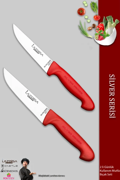 Lazbisa Silver Serisi Mutfak Bıçak Seti Et Ekmek Sebze Bıçağı 2 Li Set Günlük Kullanım ( Mtf-221)