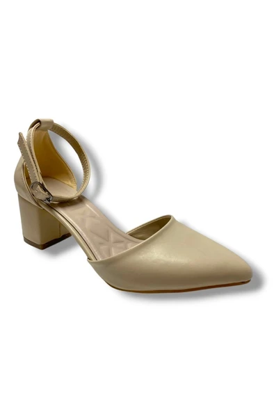 C-Shoes 104-25 Deri Yanları Açık Kalın Topuk Kadın Ayakkabı