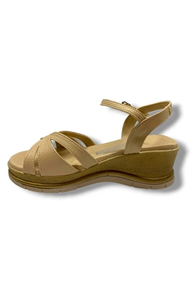 C-Shoes KA02-25 Deri Anatomik Yanları Açık Dolgu Topuk Kadın Sandalet - 3