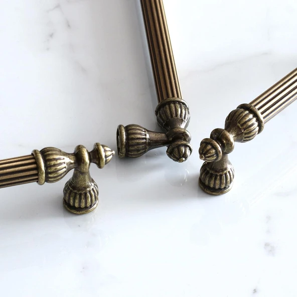 Metal  Metal Mobilya Mutfak Çekmece Dolap Dolabı Kulpu Kulbu Kulpları 128 mm Eskitme Antik Sarı - Resim 5
