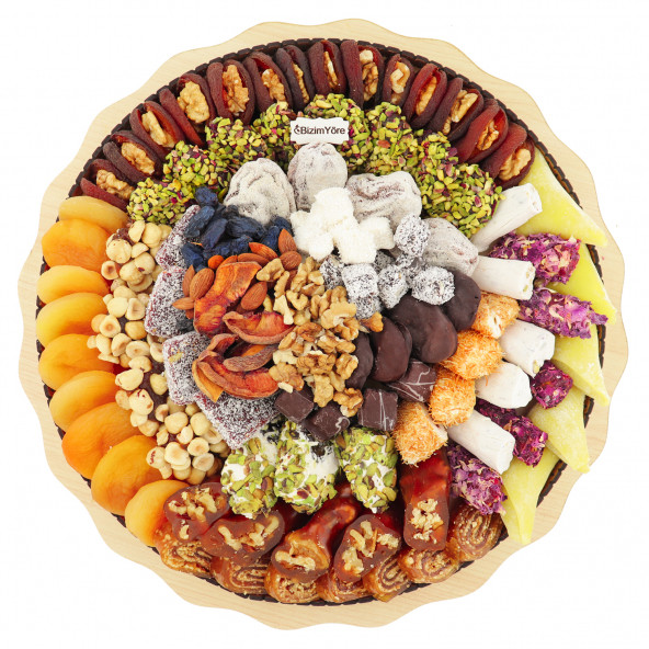 ''Lezzet-i Ala'' Hediyelik Lokum Çikolata Cezerye Kuru Meyve Kayısı Tepsisi 2,6 kg Sepeti No 23