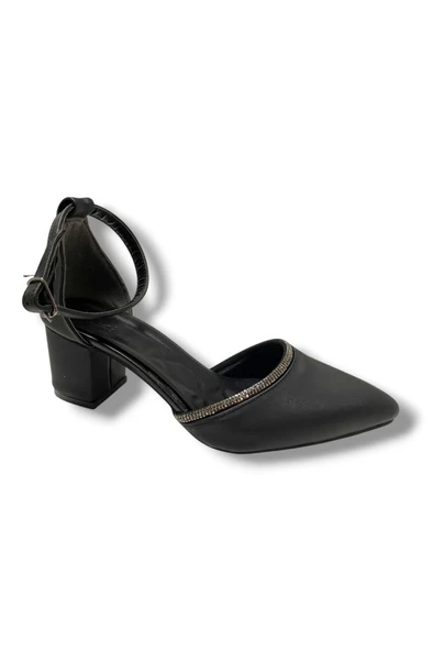 C-Shoes 105-25 Saten Ağzı Taşlı Kalın Topuk Kadın Ayakkabı