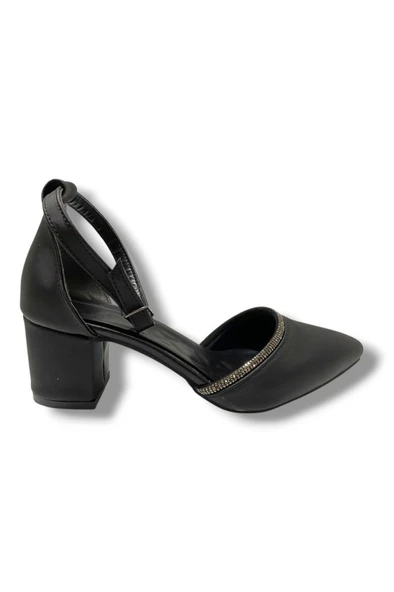 C-Shoes 105-25 Saten Ağzı Taşlı Kalın Topuk Kadın Ayakkabı - 2