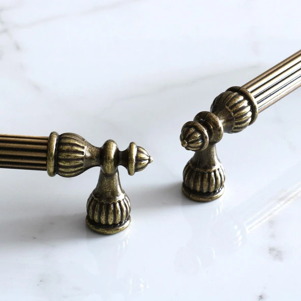 Metal  Metal Mobilya Mutfak Çekmece Dolap Dolabı Kulpu Kulbu Kulpları 128 mm Eskitme Antik Sarı - Resim 4