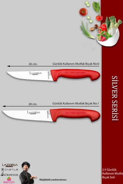 Lazbisa Silver Serisi Mutfak Bıçak Seti Et Ekmek Sebze Bıçağı 2 Li Set Günlük Kullanım ( Mtf-221) - Resim 2