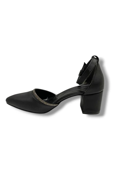 C-Shoes 105-25 Saten Ağzı Taşlı Kalın Topuk Kadın Ayakkabı - 3