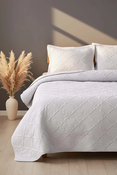 Rivaİstanbul Edda Gri Nakışlı Çift Kişilik Yatak Örtüsü Takımı 3 Parça Uyku Seti ürün görseli 1