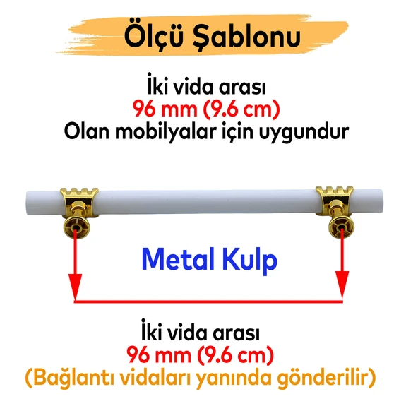 Metal Kulp Mobilya Mutfak Dolabı Çekmece Dolap Kulpları Kapak Kulpu Kulbu Beyaz Altın 96 mm - Resim 2