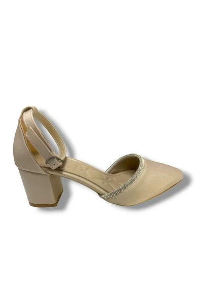 C-Shoes 105-25 Saten Ağzı Taşlı Kalın Topuk Kadın Ayakkabı - 5