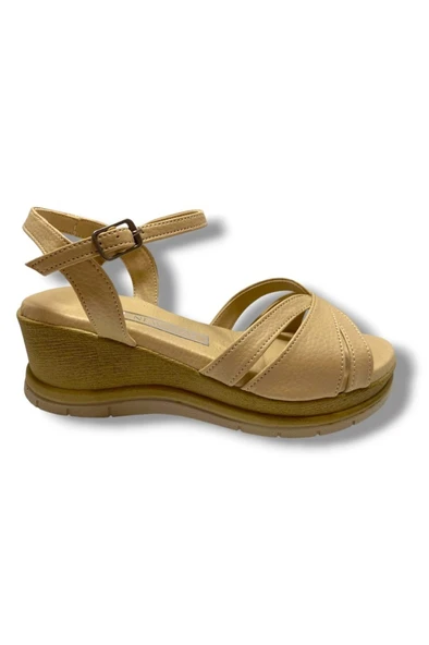 C-Shoes KA02-25 Deri Anatomik Yanları Açık Dolgu Topuk Kadın Sandalet - 2