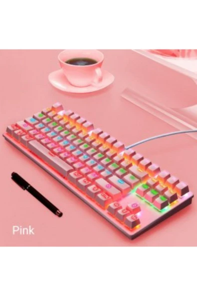 Sarftech Leaven K550 Pembe Usb Led Kablolu 87 Tuşlu Mekanik Oyun Klavyesi - Beyaz (kırmızı Switch) - 6