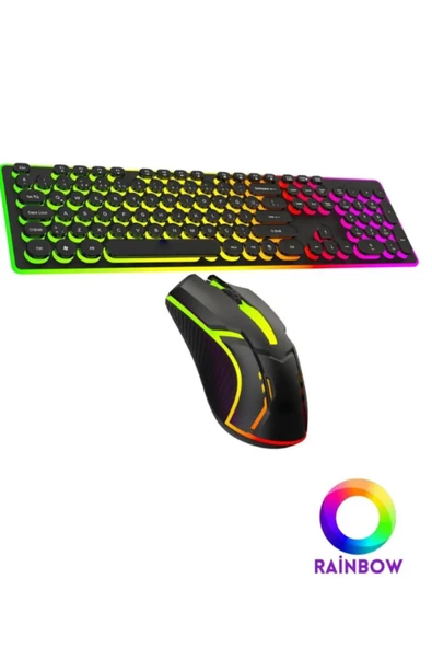 Sarftech Siyah Usb Gökkuşağı Zemin Aydınlatmalı Q Klavye + Mouse Set BKB8 - 2