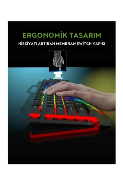 Sarftech Siyah Usb Gökkuşağı Zemin Aydınlatmalı Q Klavye + Mouse Set BKB9 - 4