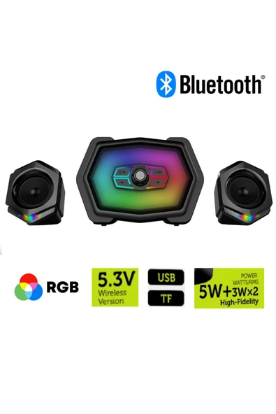 Sarftech 2+1 5W+3Wx2 RGB Gaming Wireless Bluetooth Hoparlör 2+1 Ses Sistemi Gaming Hoparlör