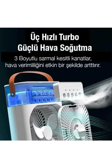 EZERE Taşınabilir Ev Ofis Hava Vantilatörü Nemlendirici Fan Ve Buhar Makinesi Rgb Işıklı - 6